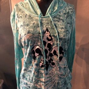 Light blue long sleeve spade shirt with hoodie